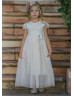 Cap Sleeve Ivory Lace Tulle Keyhole Back Flower Girl Dress